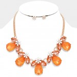 Tangerine Floral Crystal Statement Necklace